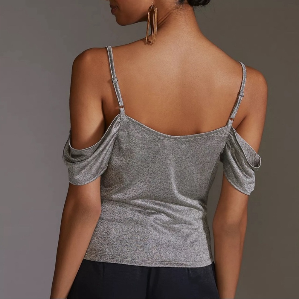 Anthropologie Top Off Shoulder Shimmer Silver XS